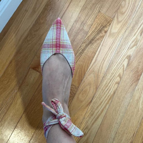 NIB Anthropologie Ankle Tie D'Orsay Bohemian Flats in Pink/Yellow Plaid - 9M - Picture 9 of 9